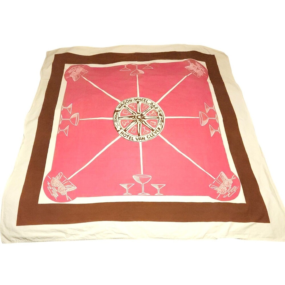 Vintage Tablecloth Hotel Van Cleve Wagon Wheel Bar Dayton Ohio Retro 1940s